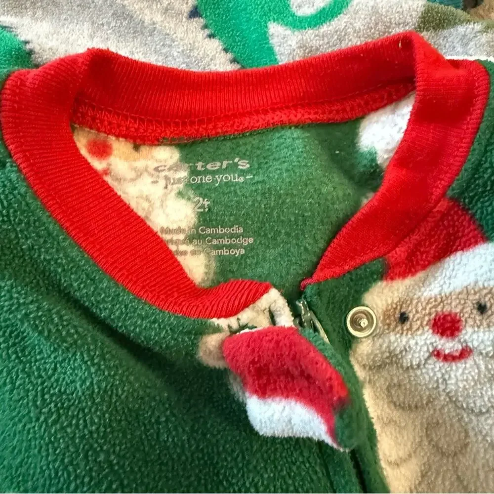 Carters Festive Christmas Kids One Piece PJs Pajamas Set Red and Green 2T